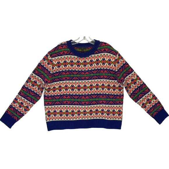 Vintage J Crew Lambswool Classic Fair Isle Sweater Size S Boxy Oversized Warm - Picture 3 of 6